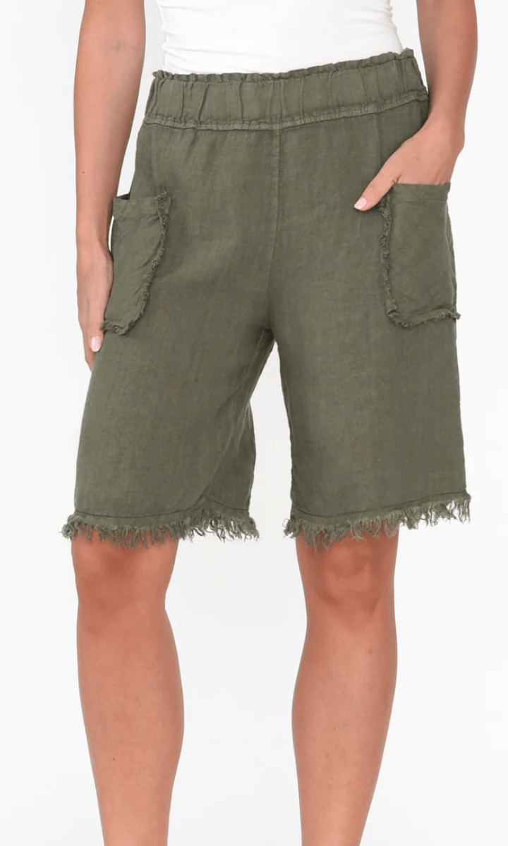 La Strada Frayed Italian Linen Shorts.
