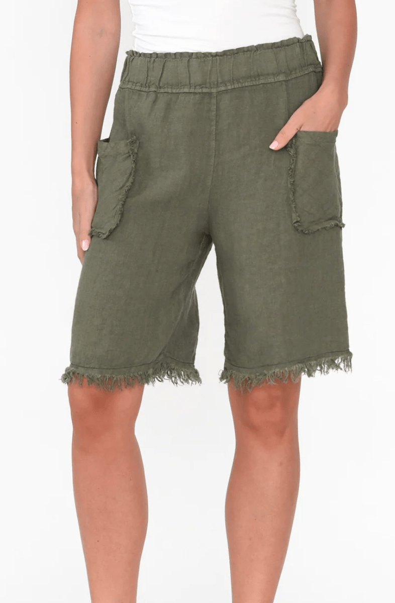 La Strada Frayed Italian Linen Shorts.
