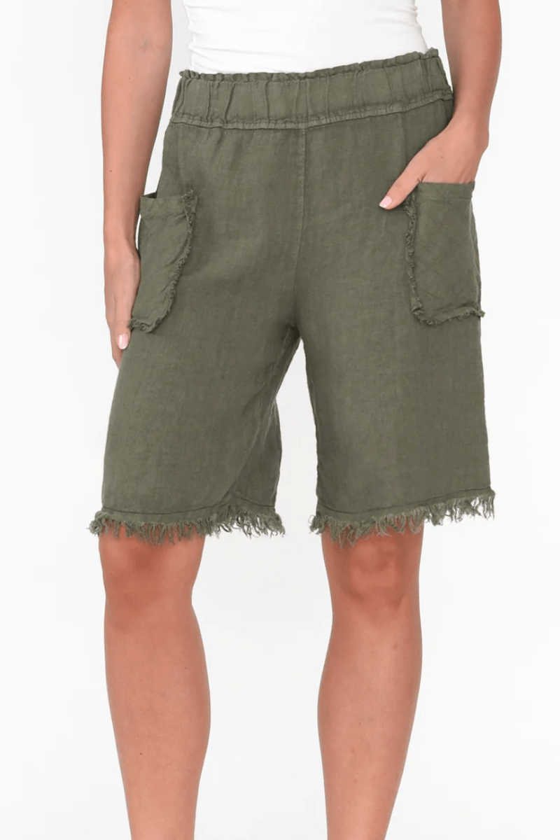 La Strada Frayed Italian Linen Shorts.