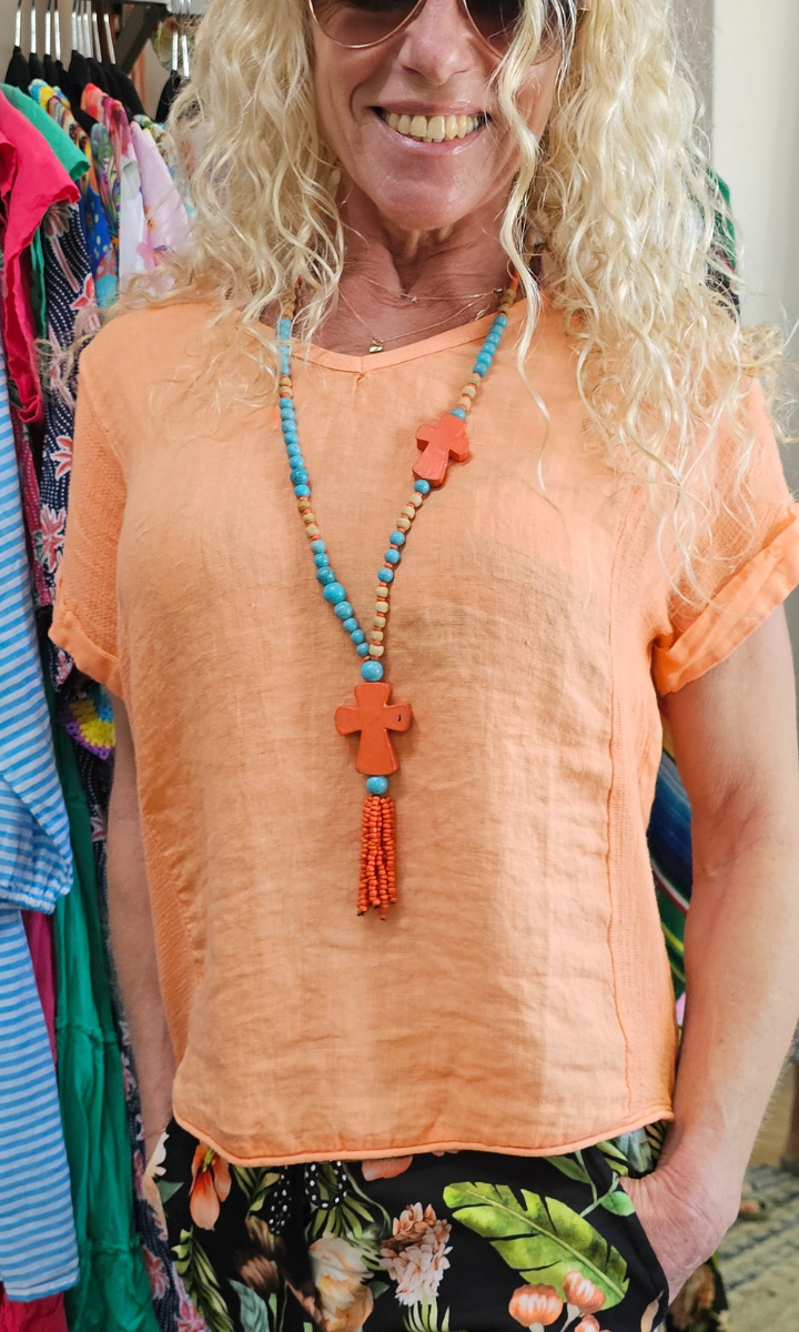 La Strada Italian Linen V Neck Shirt.