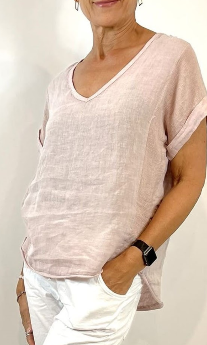 La Strada Italian Linen V Neck Shirt.