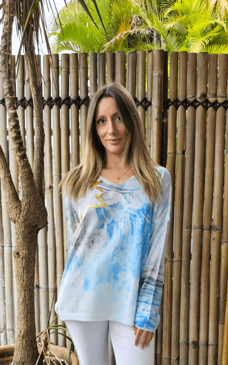 La Strada Poly Knitted Blue Top.