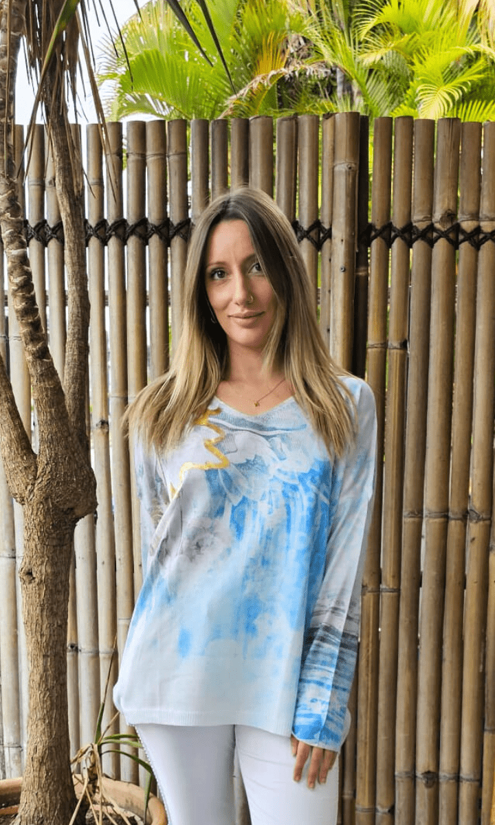 La Strada Poly Knitted Blue Top.