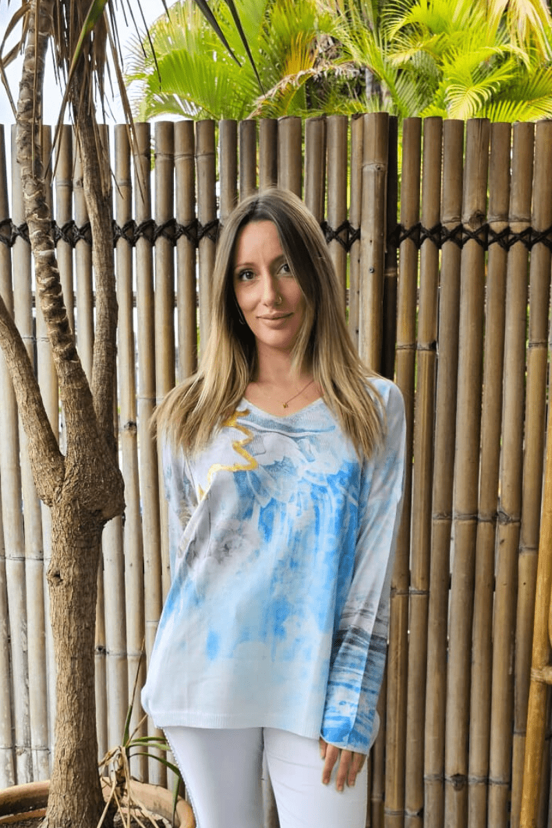 La Strada Poly Knitted Blue Top.