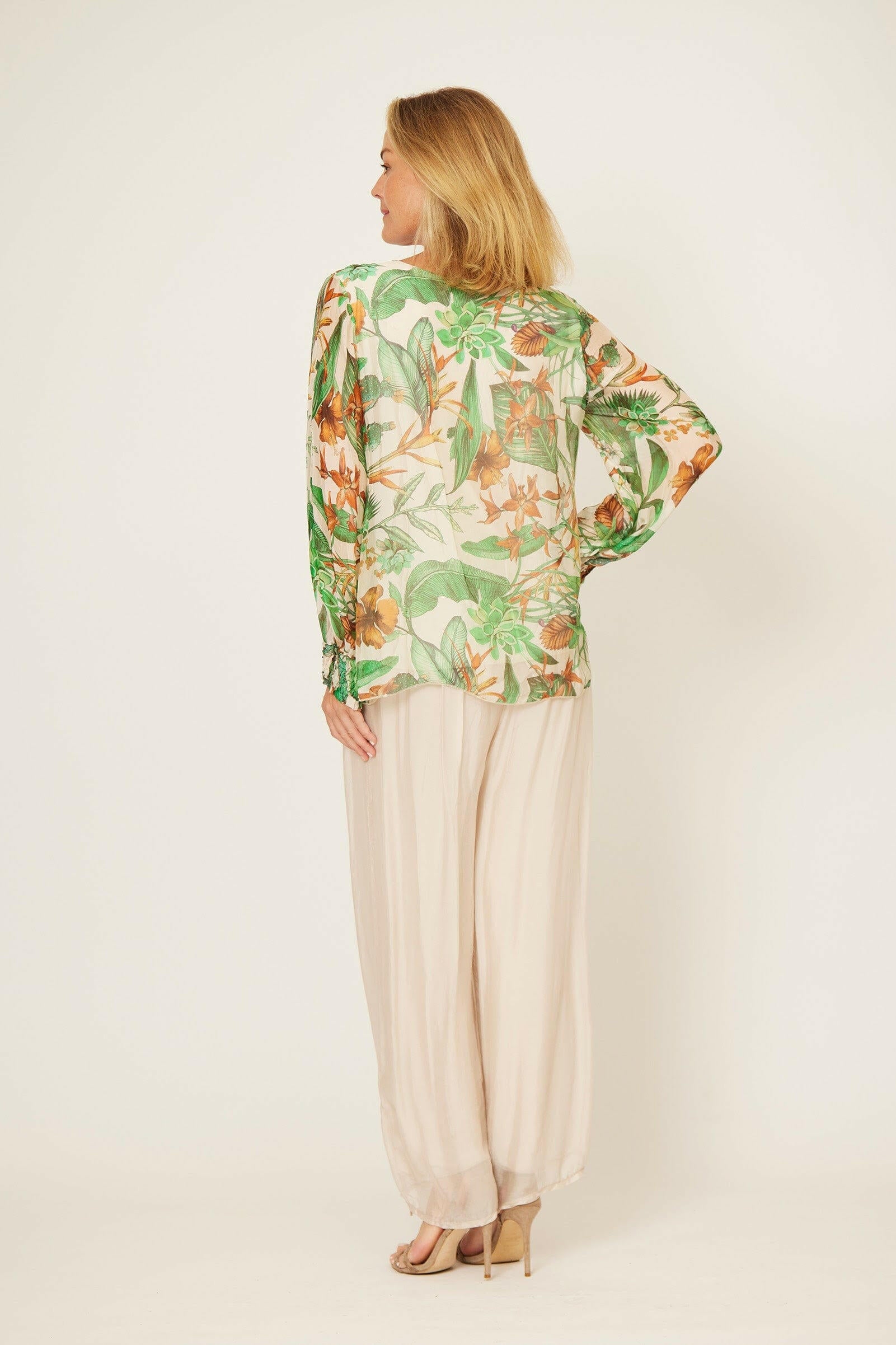 La Strada Silk Viscose Tied Neck Top Multi.