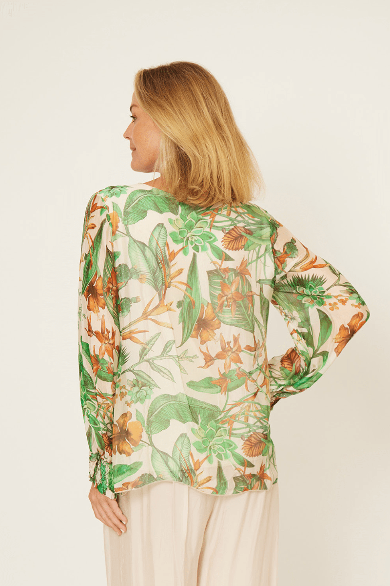 La Strada Silk Viscose Tied Neck Top Multi.
