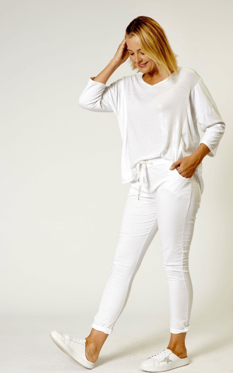 La Strada Sequin Soft Cotton Poly Top.