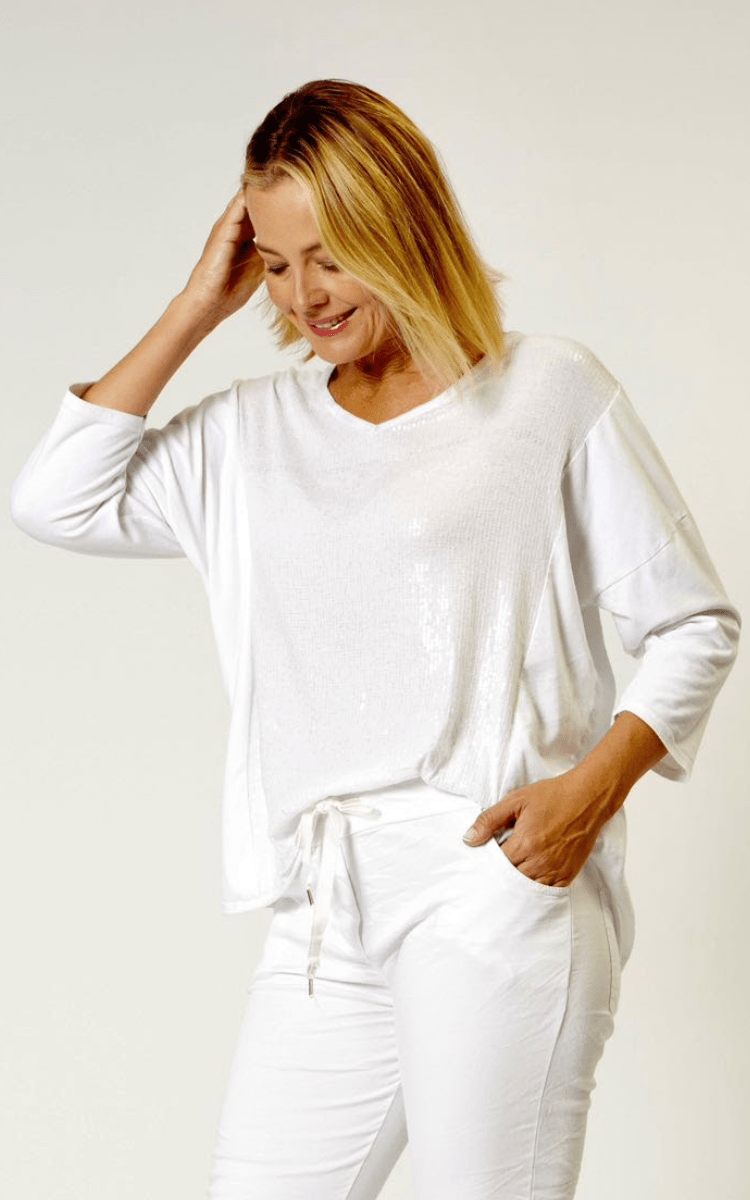 La Strada Sequin Soft Cotton Poly Top.