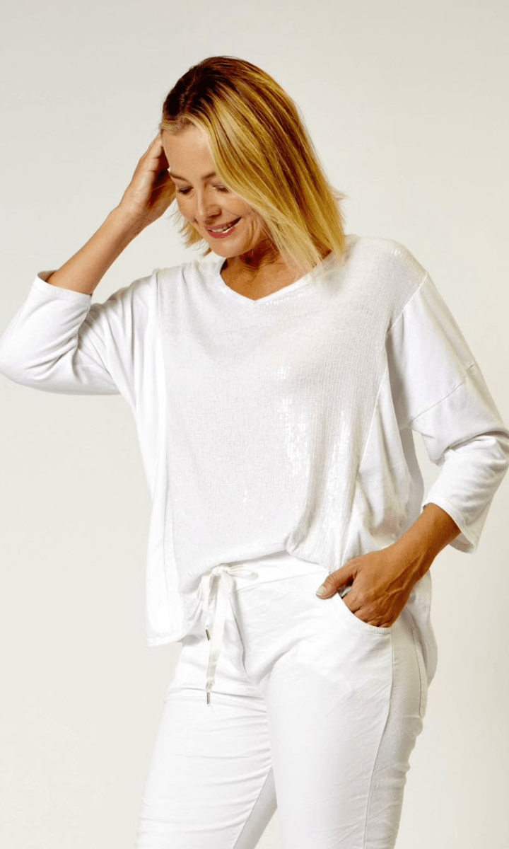 La Strada Sequin Soft Cotton Poly Top.