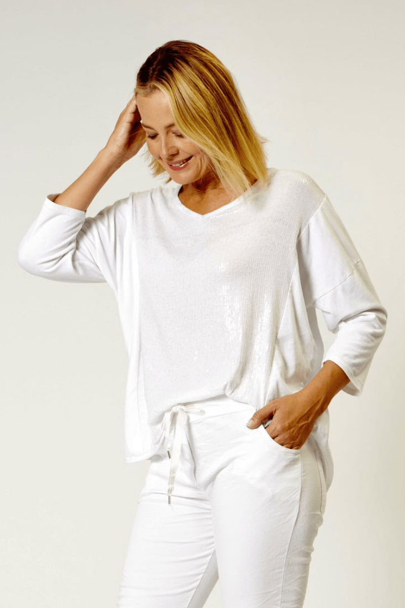 La Strada Sequin Soft Cotton Poly Top.