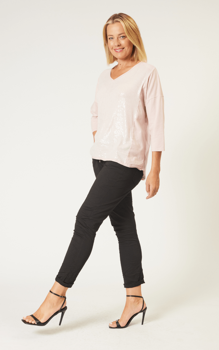 La Strada Sequin Soft Cotton Poly Top.