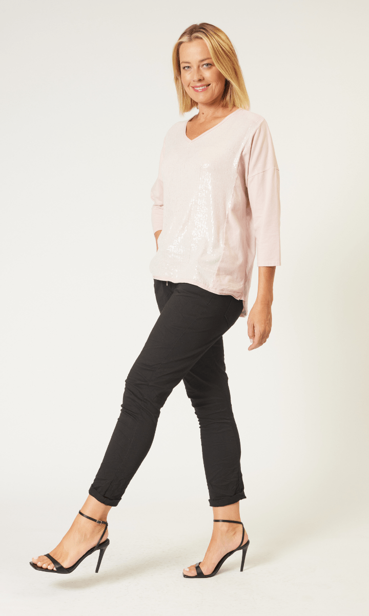 La Strada Sequin Soft Cotton Poly Top.