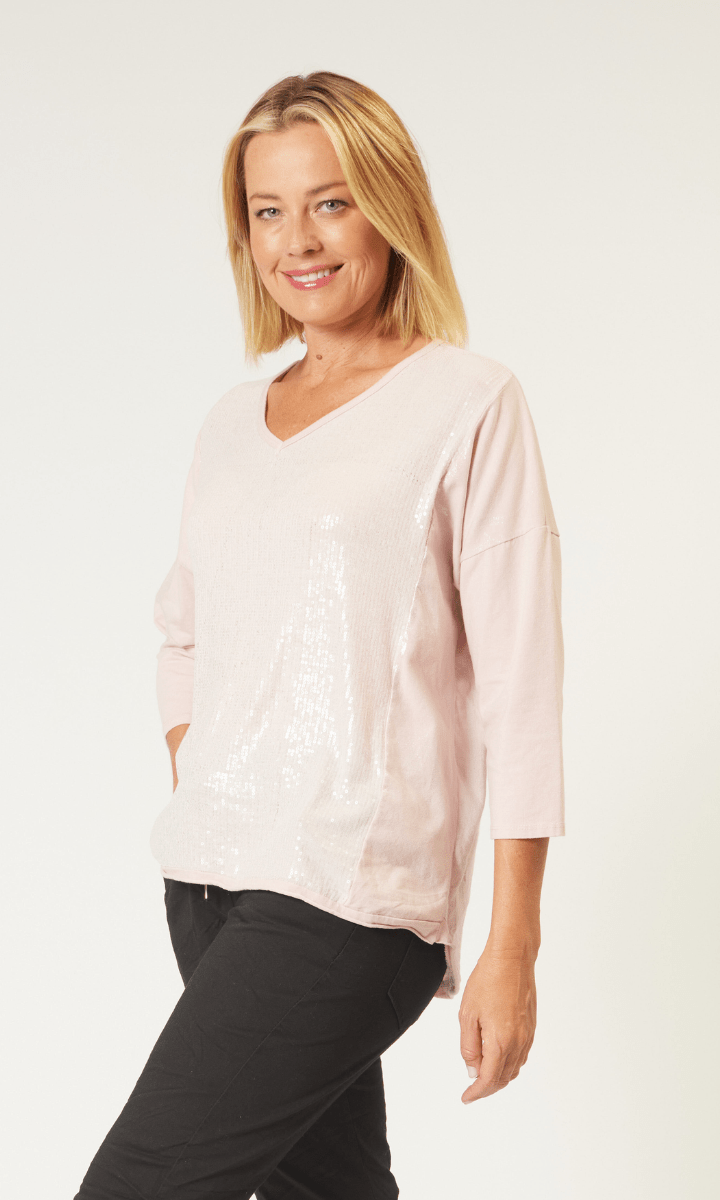 La Strada Sequin Soft Cotton Poly Top.