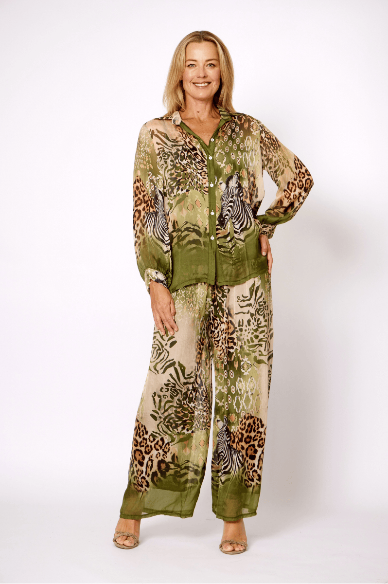 La Strada Silk Viscose Button Through Shirt Zebra.