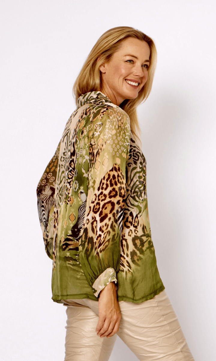 La Strada Silk Viscose Button Through Shirt Zebra.