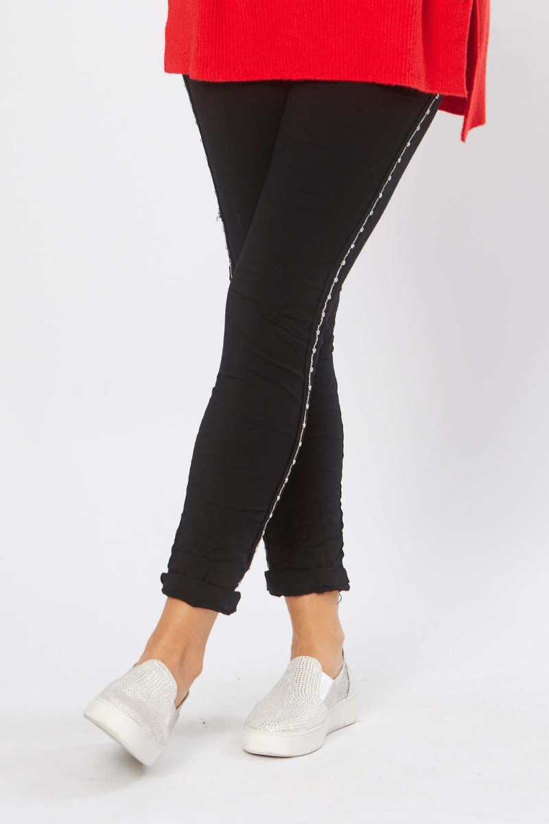 La Strada Stretch Diamonte Tape Studded Jogger Pant.