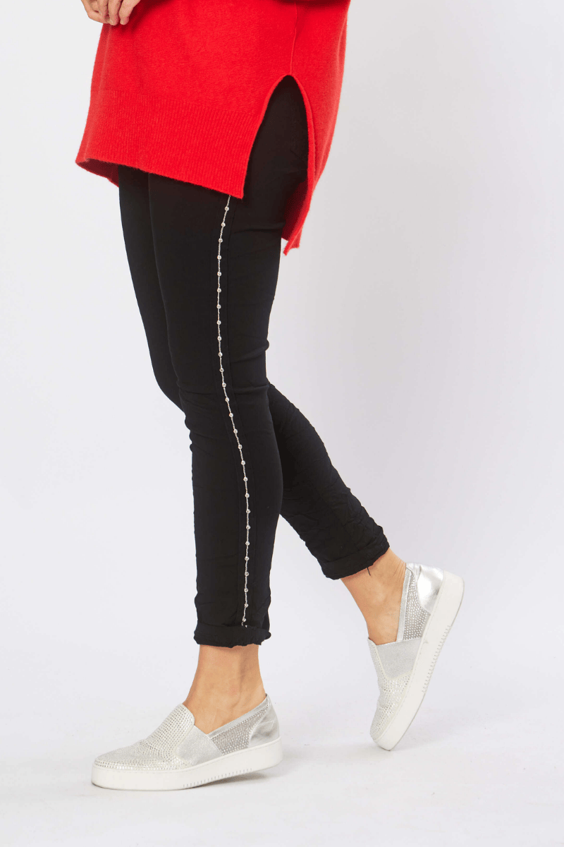 La Strada Stretch Diamonte Tape Studded Jogger Pant.