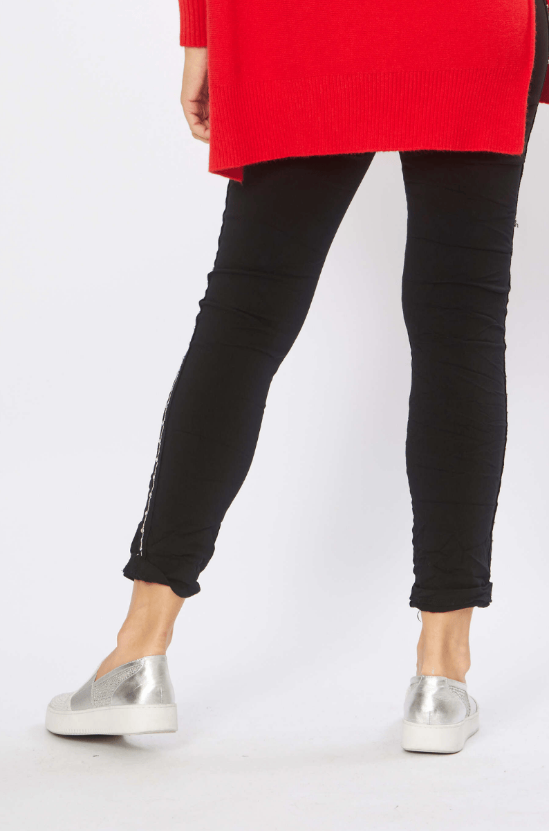 La Strada Stretch Diamonte Tape Studded Jogger Pant.