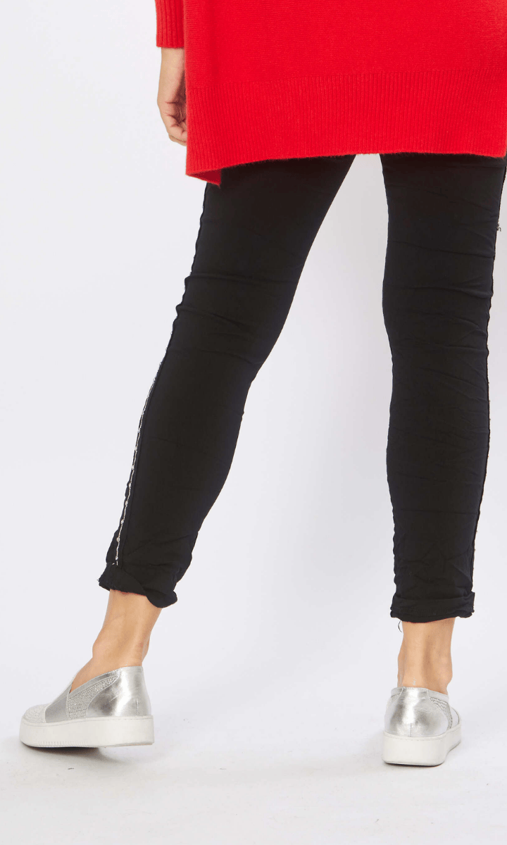 La Strada Stretch Diamonte Tape Studded Jogger Pant.