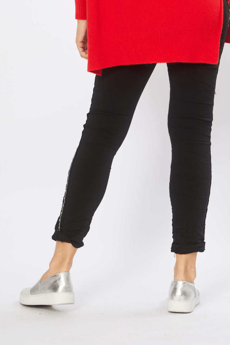 La Strada Stretch Diamonte Tape Studded Jogger Pant.