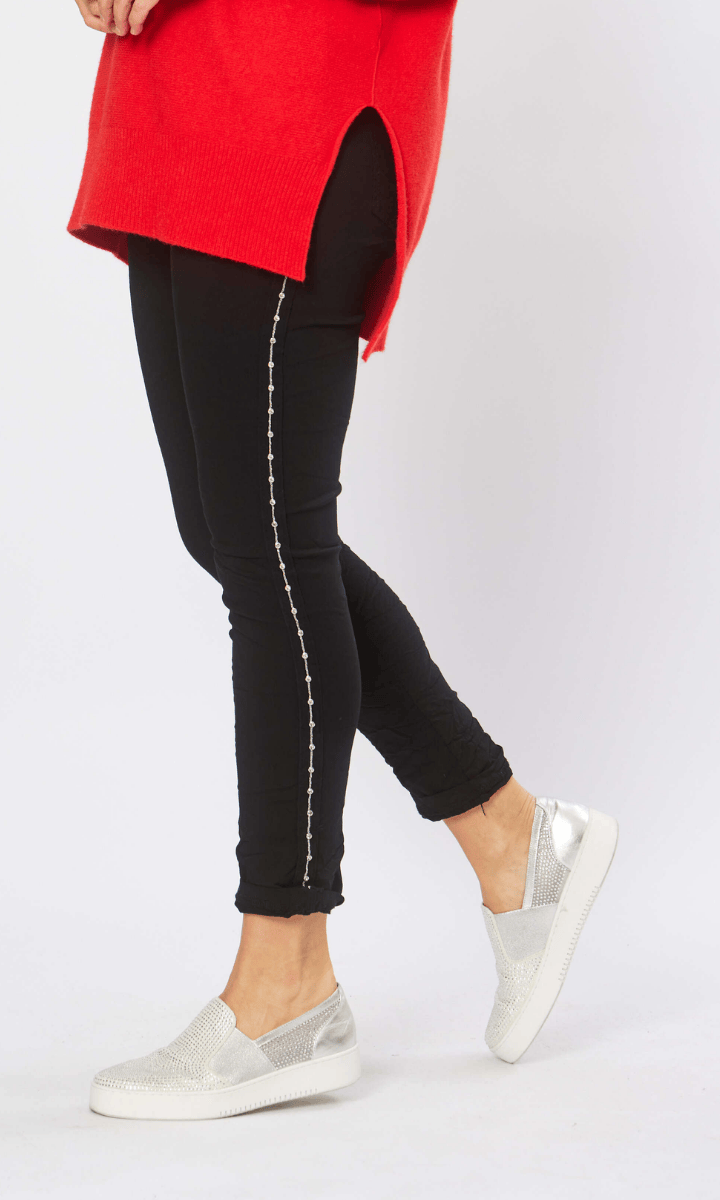 La Strada Stretch Diamonte Tape Studded Jogger Pant.