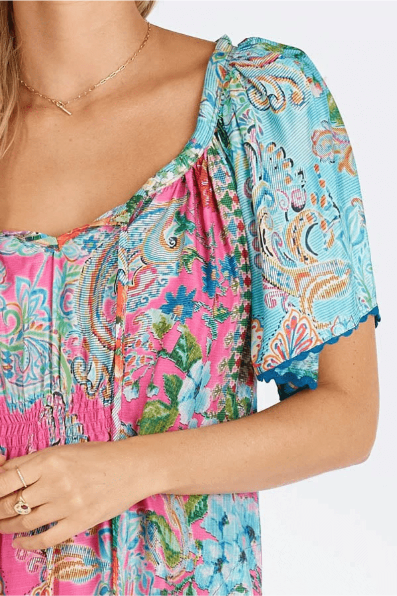 Lula Life Finch Shirred Printed Dress.