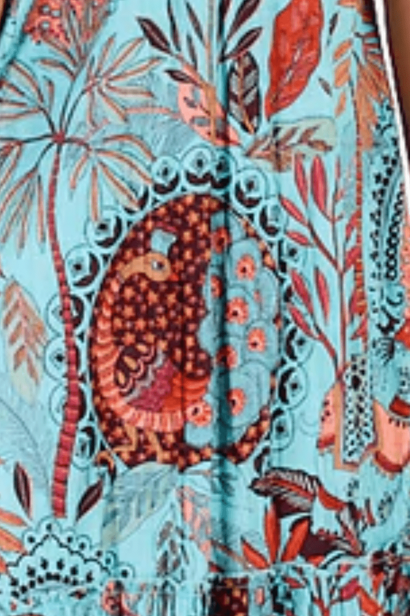 Lula Life Gina Shirred Printed Lagoon Dress.