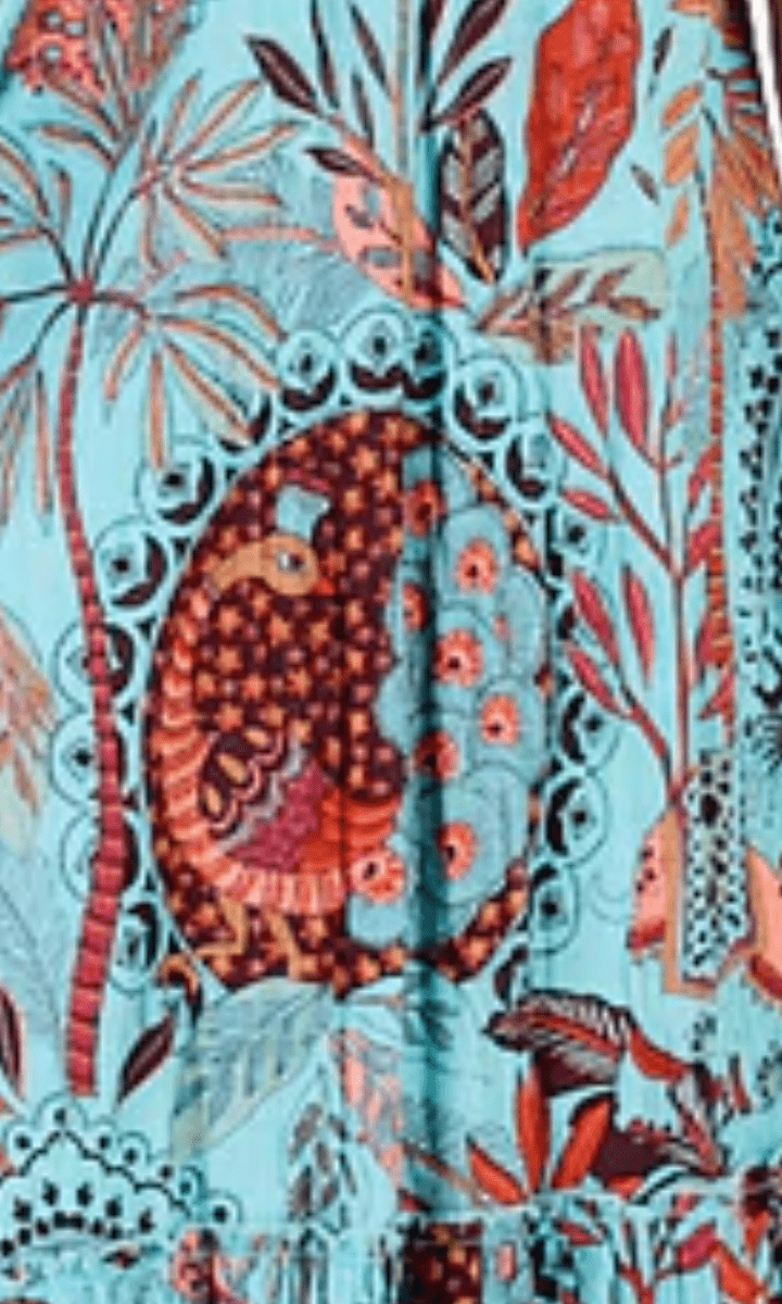 Lula Life Gina Shirred Printed Lagoon Dress.