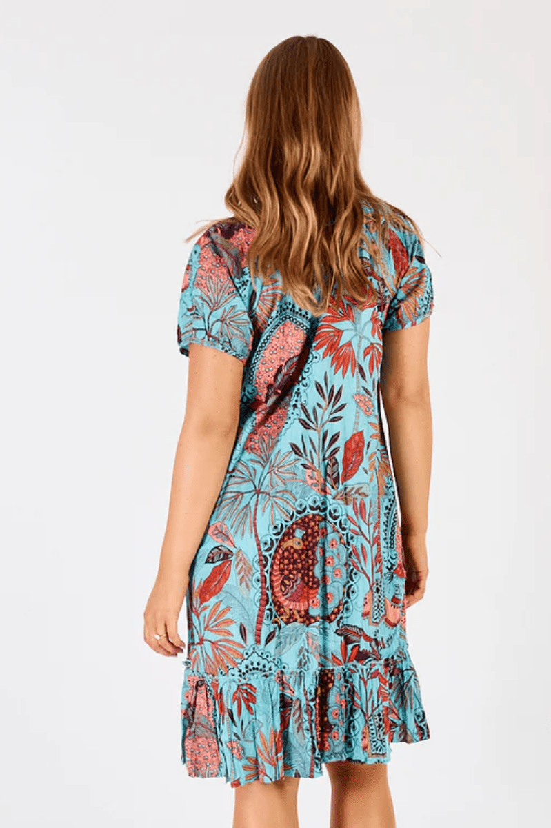 Lula Life Gina Shirred Printed Lagoon Dress.
