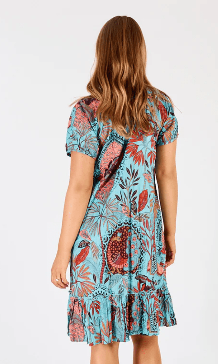 Lula Life Gina Shirred Printed Lagoon Dress.