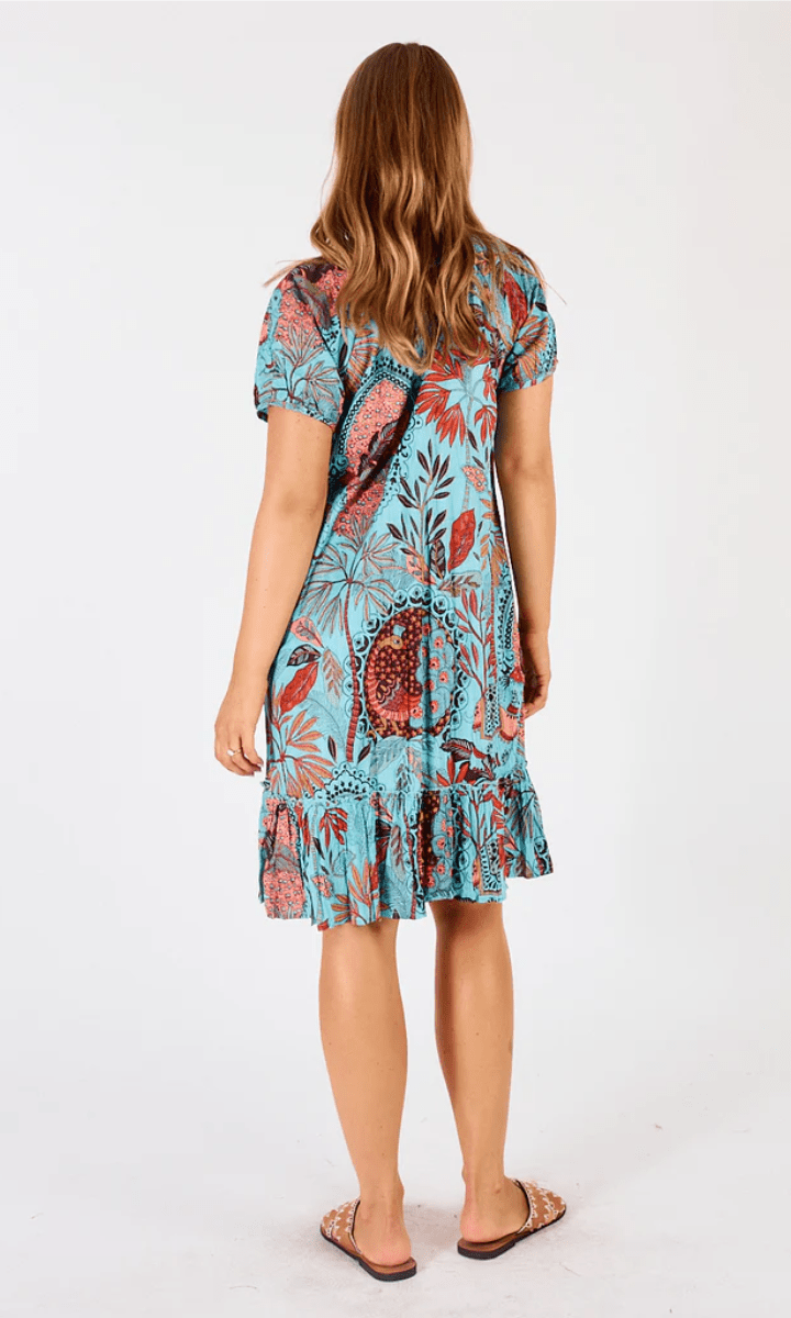 Lula Life Gina Shirred Printed Lagoon Dress.