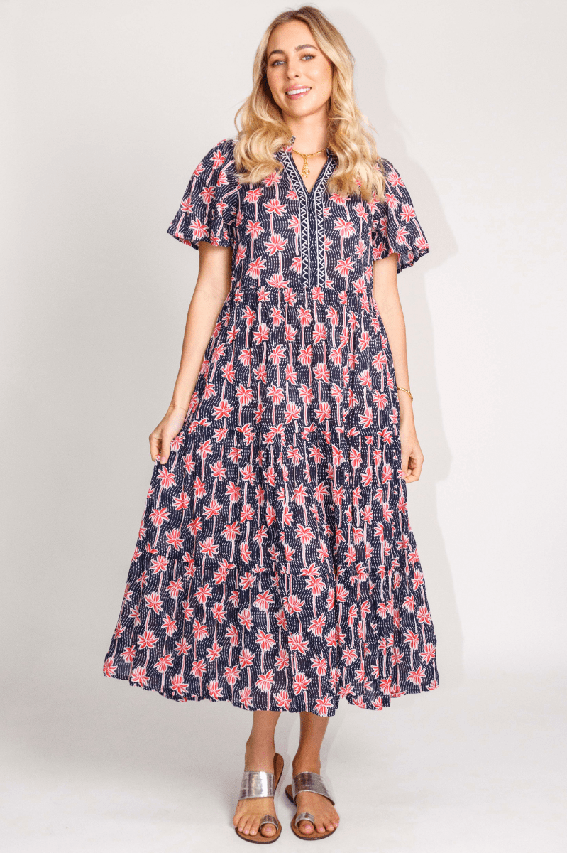 Lula Life Palm Cove Midi Dress Navy.