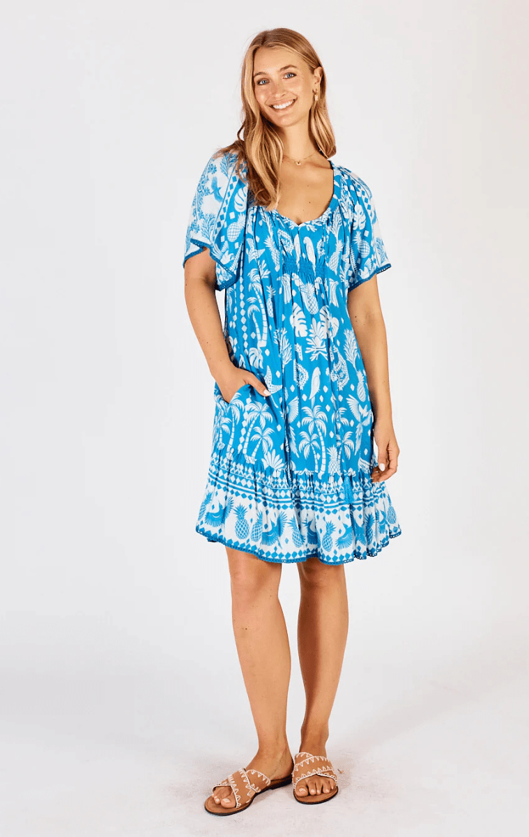 Lula Life Agatha Shirred Dress Ocean.