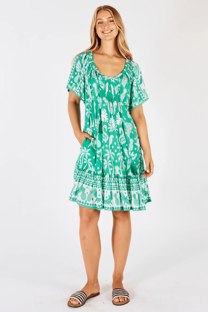 Lula Life Agatha Shirred Dress Sea.