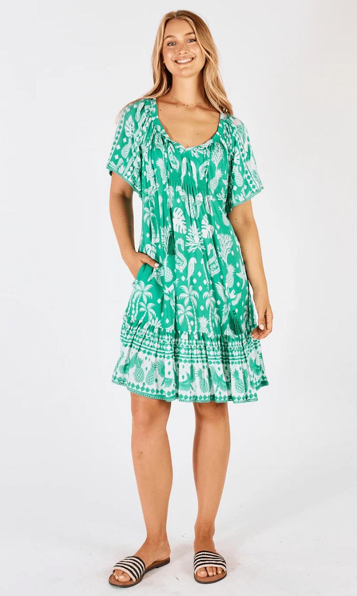 Lula Life Agatha Shirred Dress Sea.