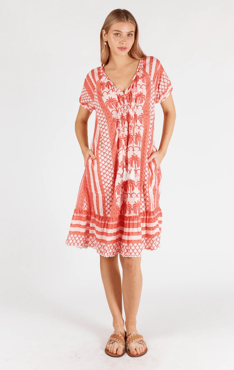 Lula Life Blakely Shirred Dress - Melon.