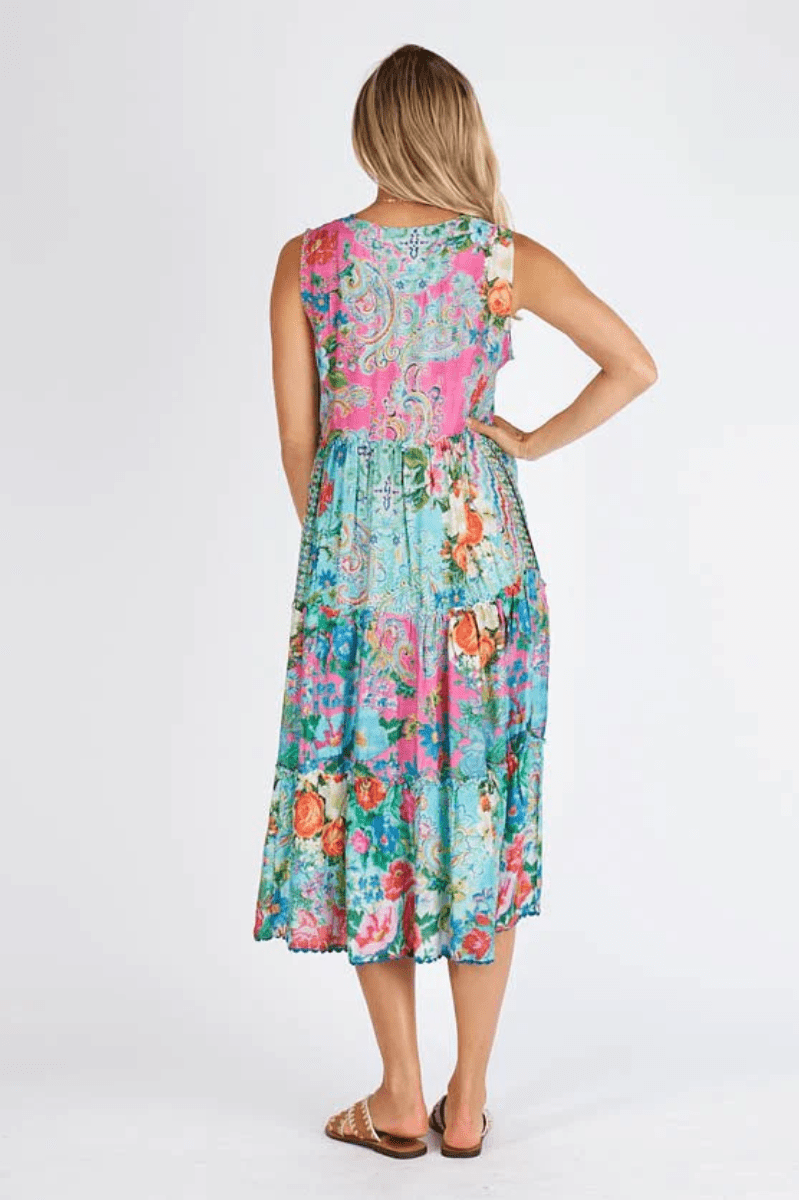 Lula Life Finch Sleeveless Midi Dress Multi.