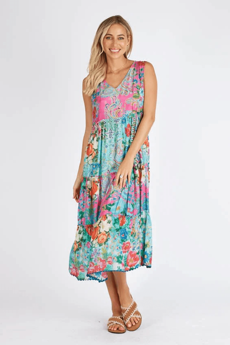 Lula Life Finch Sleeveless Midi Dress Multi.