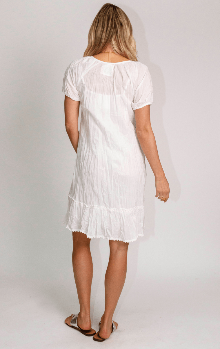 Lula Life MimI Shirred Dress White.