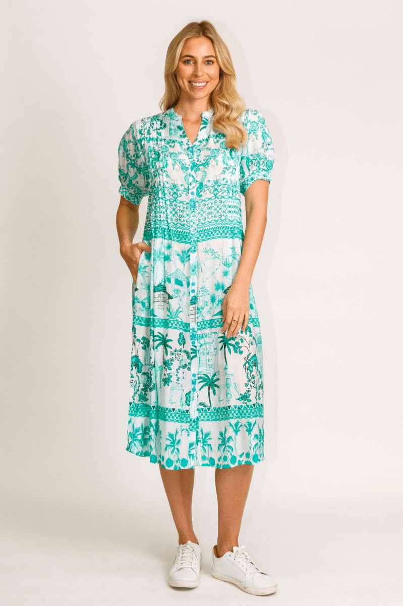 Lula Life Moffat Tucked Maxi Dress Sea Green.