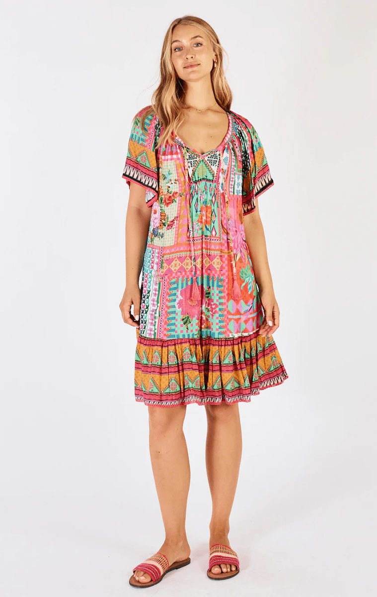 Lula Life Vivone Shirred Dress Melon.