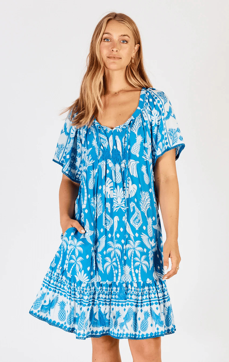 Lula Life Agatha Shirred Dress Ocean.