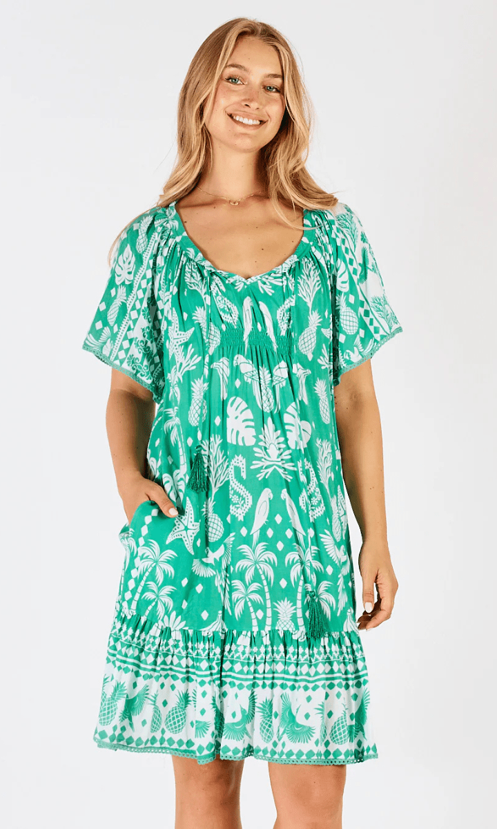 Lula Life Agatha Shirred Dress Sea.