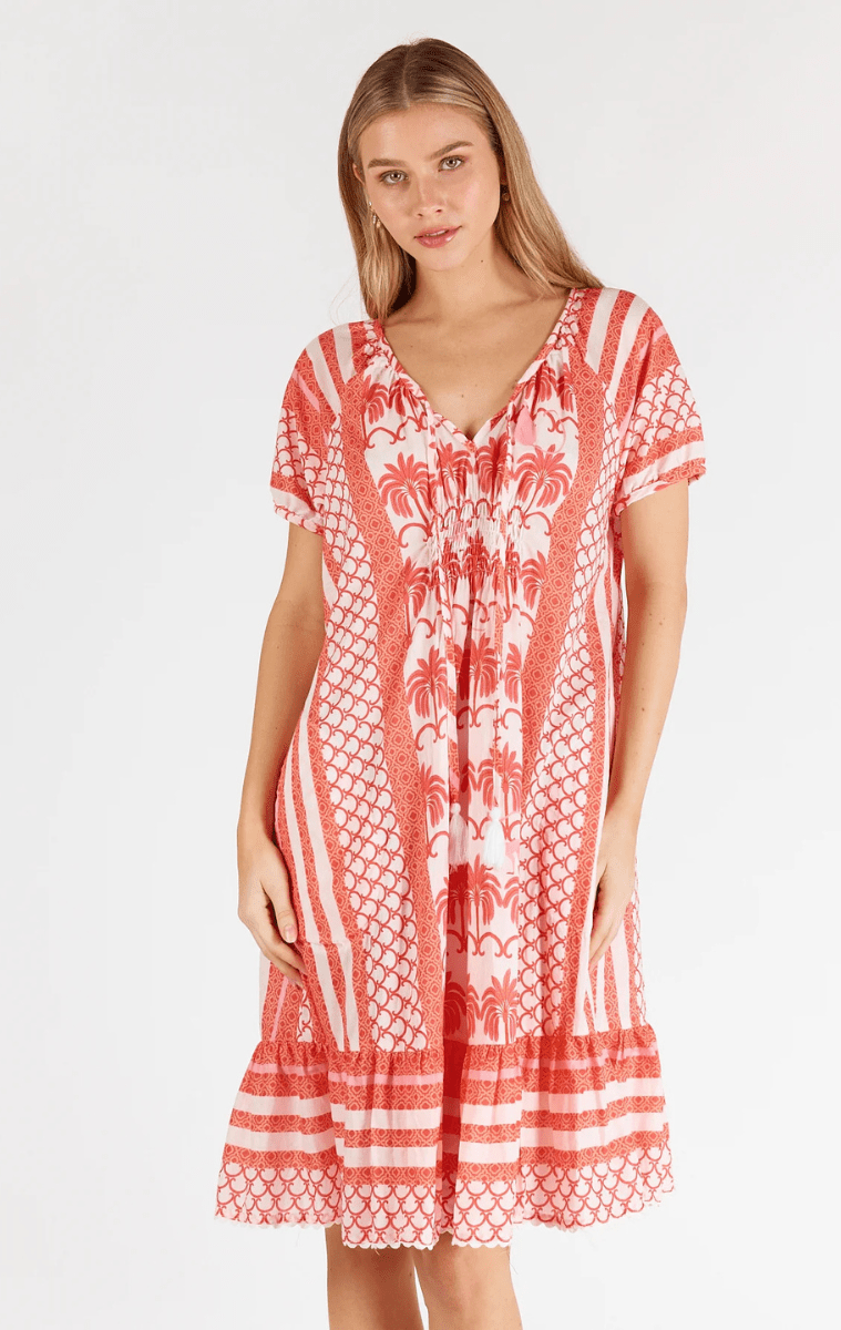 Lula Life Blakely Shirred Dress - Melon.