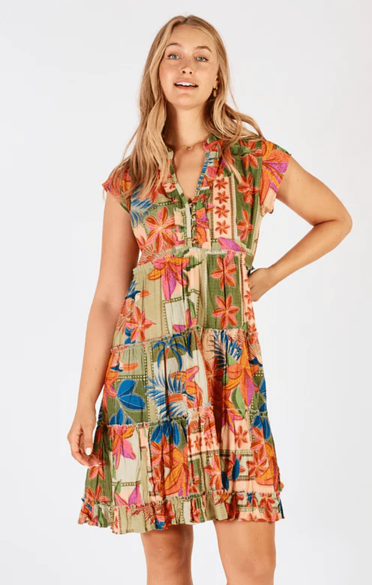 Lula Life Jemma Tiered Dress Olive.