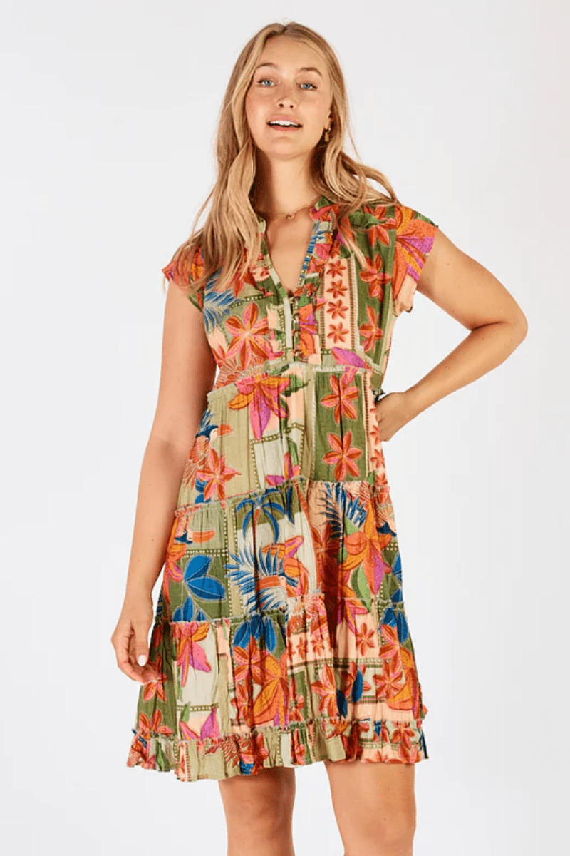 Lula Life Jemma Tiered Dress Olive.