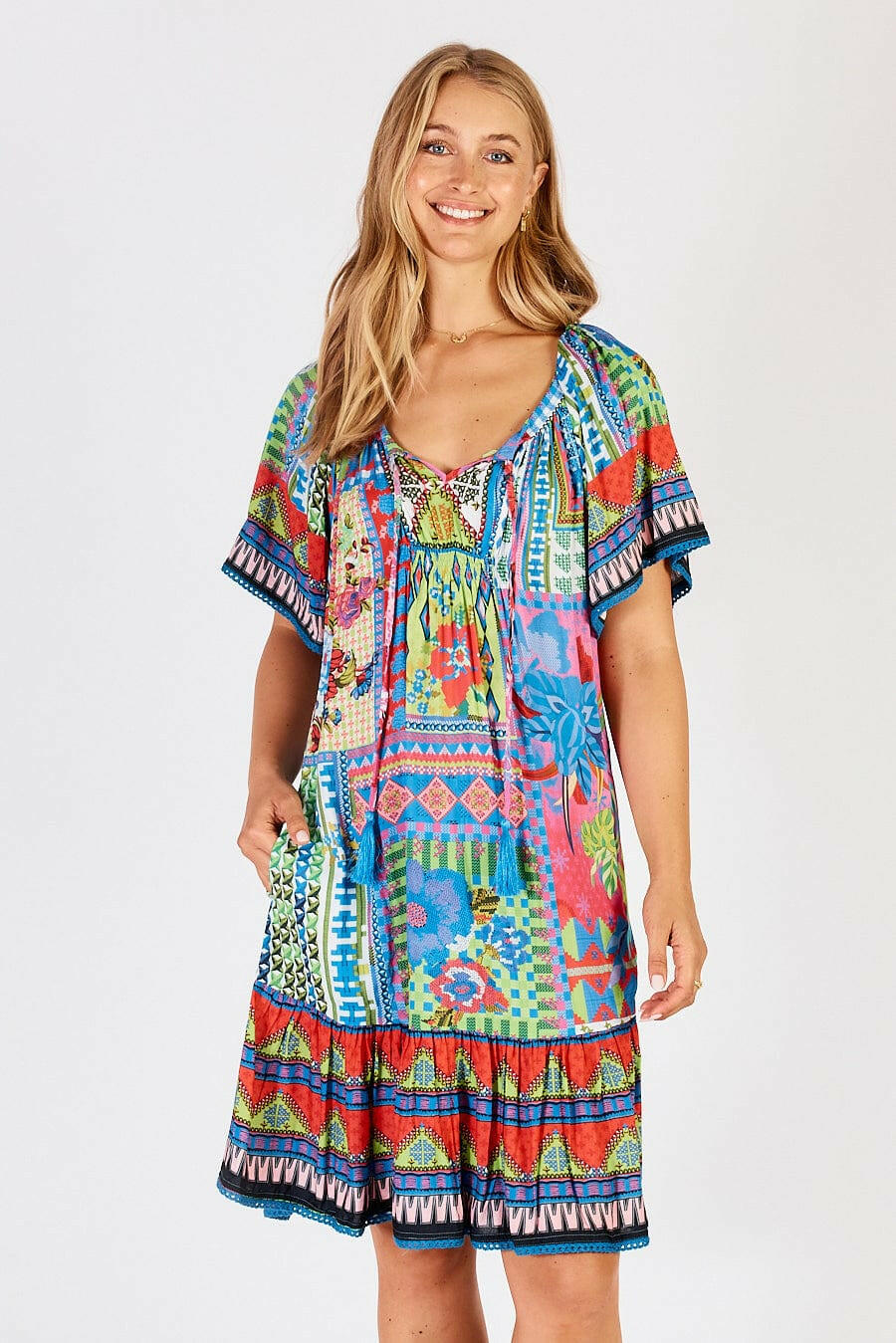 Lula Life Vivone Shirred Dress Lime.