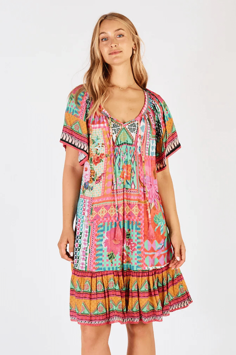 Lula Life Vivone Shirred Dress Melon.