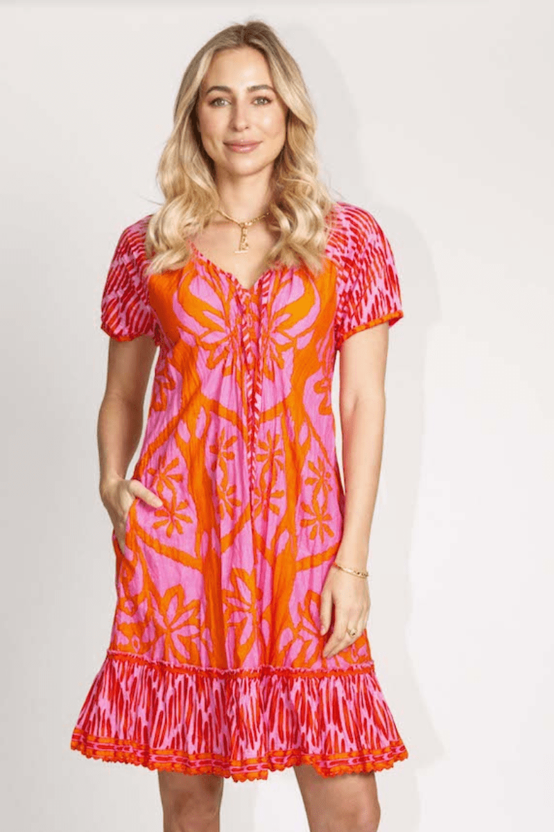 Lula Life Sorrento Shirred Dress Melon.