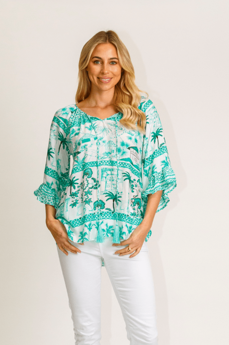 Lula Life Moffat Sleeve Top Sea.